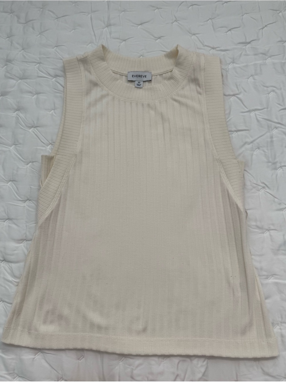 EverEve Cream Ribbed Sleeveless Tank Top XS